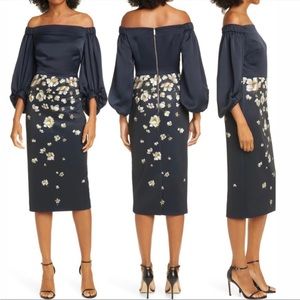 Ted Baker Floral Pearl Off Shoulder Midi Dress 2 (size m)